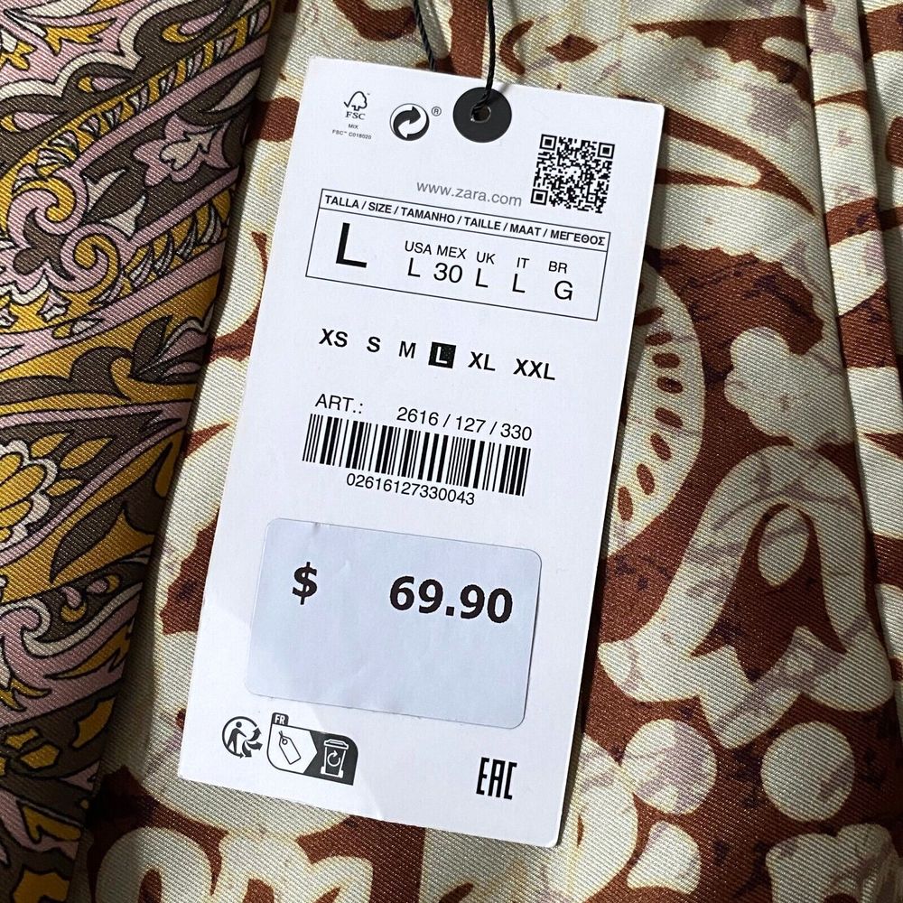 Zara Pants Womens L Multicolor Floral Paisley Wide Leg Satin Effect NWT Flaw - Picture 9 of 16